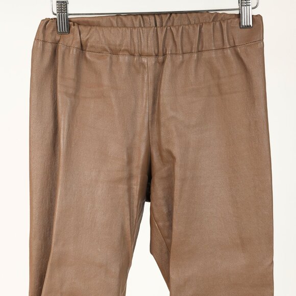 The Row Brown Leather Pull-On Skinny Pants - Picture 3 of 8